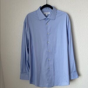 Collection By Michael Strahan Dress Shirt 17 34/35 Blue Wrinkle Free Stretch